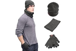 Acxilexy Invernali Berretto in Maglia con Sciarpa e Guanti per Uomo e Donna, Berretto Scaldacollo e Touch Screen Guanti con Foderato in Caldo Pile a Maglia per Attività Sportive all'Aperto