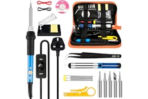 SUMWITUM Soldering Iron Kit,60W Soldering-Iron Gun with Adjustable Temp 200-450°C and ON/Off Switch,5 Soldering Tips, Desoldering Pump,2 in 1 Wire Stripper Cutter, Soldering Iron Stand, Tool Case
