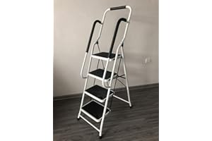 AUTOFATHER 4 Stufen Leiter mit Rutschfester Handlaufmatte für bis zu 150kg Haltbares Faltbares Tragbares Gerät Ideal für das Home Garage Office