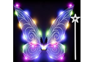 Silom Fairy Wings Light up Butterfly Wings for Adult Kids, LED Fairy Wing Sparkle Angel Wings for Girls Women Halloween Cosplay Costume Angel Wings Dress Up Costume (Colorful)