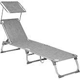 Songmics Sunbed with Adjustable and Foldable Canopy, 55x193x31 CM, Gray Grey, GCB19TG