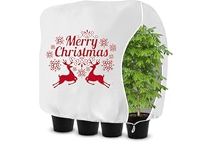 Lohofrnny Zimowa ochrona roślin, oddychająca, 80 g/m², ochrona przed zamarzaniem, osłona roślin z zamkiem błyskawicznym i ściągaczem, ochrona roślin, zima z motywem (160 x 180 cm, jeleń czerwony)