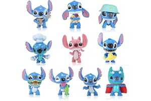 VIYAAN Decoracion para Tartas,10 Piezas Stitch Mini Figuras Decorativas,Stitch Cupcake Topper Set,Topper de Tarta Decoración,Stich Mini Figuras,Adecuado para Decorar Pastel de Cumpleaños para Niños