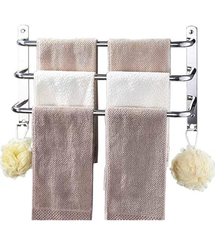 URHRHU Porte-Serviettes Mural Rétractable 3 Barres 43-75 Cm - Acier Inoxydable Avec Crochets
