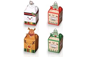 JOKEZEN 4 Pack Strong Christmas Treat Boxes – Reindeer, Snowman & Tree Design Gift Square Boxes (8.5×8.5×17cm) – Festive Party Favour for Sweets, Chocolates, Fruit, Bakery, Jewellery & Party Gifts