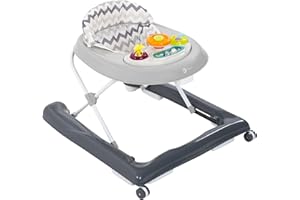 MY CHILD MyChild Wizzy Walker - Grey - Activity Centre Baby Walker - Easy fold Frame for Storage - 6 Months + Anti Fall Blocks for Extra Safety and 3 Height Adjustment.