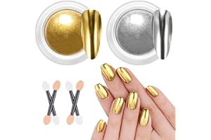 ‎BISHENGYF Gold Chrome Nail Powder BISHENGYF:【NO.1 Anhaltender Spiegeleffekt】Cromepulver Nägel Silber, Nagelpuder Metallisch Chrome Puder Nagel Glitzer Nail Charms Gold Nail Art Design Set DIY Pigment Nail 2PCS
