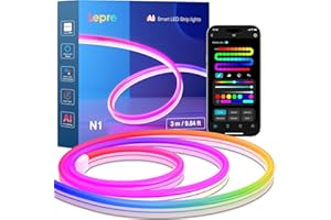 Lepro N1 AI Smart Neon Rope Light 3M RGB+IC, Works with Alexa & Google Assistant, Music Sync LED Lights for Bedroom, App Voice Control, Personalized AI Lighting Designer, IP65 Waterproof, No Remote
