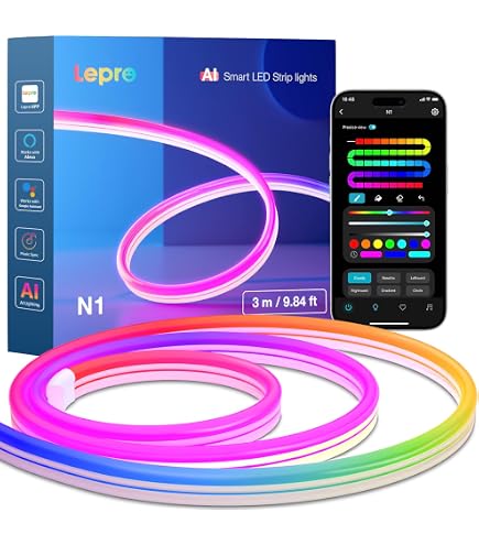 WS2812B RGB LED Strip - 3.2FT, 144 LEDs/m, Individually Addressable, 5V DC, With Mini Controller (IP30, White PCB)