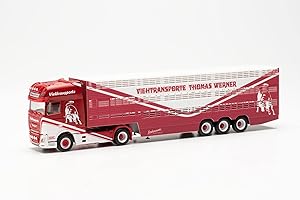 herpa 315449 DAF XF SSC ciągnik do hodowli zwierząt Thomas Werner zgodny z oryginalną skalą 1:87, plastikowa ciężarówka do dioramy, wyprodukowana w Niemczech, model budynku, edycja kolekcjonerska