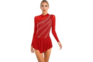 CHICTRY Women's Figure Ice Skating Dresses Long Sleeve Sparkly Gymnastics Leotard Lyrical Dance Costume