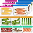 Septeamay 12 Pack Reusable Freezer Bags, BPA Free Food Bags Zip Seal For Keeping Lunch, Sandwich, Snacks, Fruit, Vegetables,Soup, Meat,Grains Fresh Clear Silicone Leakproof Food Storage Bags - 4 Sizes