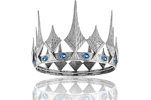 LEEMASING Queen King Opal Crown Round Royal Crown For Prom Pageant Birthday Party Valentines Costume