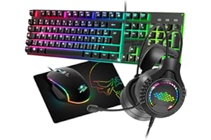 Spirit of Gamer - Ultimate 100, Pack Clavier Souris Gamer 4en1 Filaire RGB, Casque Gaming & Tapis en Tissu, Clavier Semi-Mécanique AZERTY FR, 6 Touches Anti-Ghosting, Souris Gamer 7 Boutons 8000 DPI