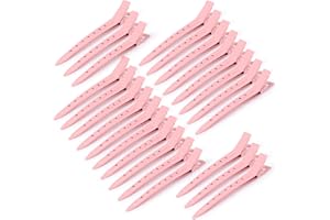 GEELBS 24 Pieces Duck Bill Hair Clips, 3.5 Inch Rustproof Metal Alligator Curl Clips with Holes for Hair Styling (Pink)