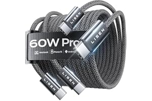 LISEN Kabel USB C [2 sztuki,1M+1M] PD 3.0 60W Kabel do szybkiego ładowania USB C trwały nylon do iPhone 16 Pro Max 15 14 13/Samsung Galaxy S25 Ultra S24 S23 S22/iPad Pro Air mini Macbook Pixel, czarny