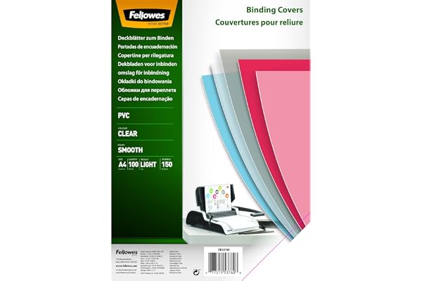 Fellowes 5376001 Couvertures de reliure A4 transparentes PVC 150 microns 15/100e