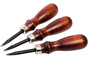 WUTA Leder Kantenschneider, 3 Stücke Profi Leder Rand Beveler, Kohlenstoffstahl Holzgriff Lederverarbeitung Kantenschälen(0.8mm + 1.0mm + 1.2mm)