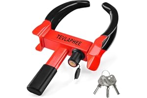 Tevlaphee Wheel Clamp Lock Heavy Duty Anti-Theft, Adjustable Security for Cars, Vans, Motorhomes (Fits 7-11" Tyres), Weatherproof & Vandal-Resistant Design (Black&Red)
