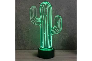 JNB-MAKER Lampe Cactus 16 Couleurs PERSONNALISABLE, Avec Un Nom Ou Un Message, Lampe 3D, Veilleuse Ambiance Chambre, Déco Lumineuse, Desert, Déco Bureau, Plantes