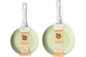 Salter COMBO-7528 Earth Frying Pan Set – Healthy Ceramic Non-Stick Coating, PFAS-Free Induction Cookware, Aluminium Cooking Skillets, Easy Clean, PFOA/PTFE-Free, Stay Cool Handle, 20/24cm, Green