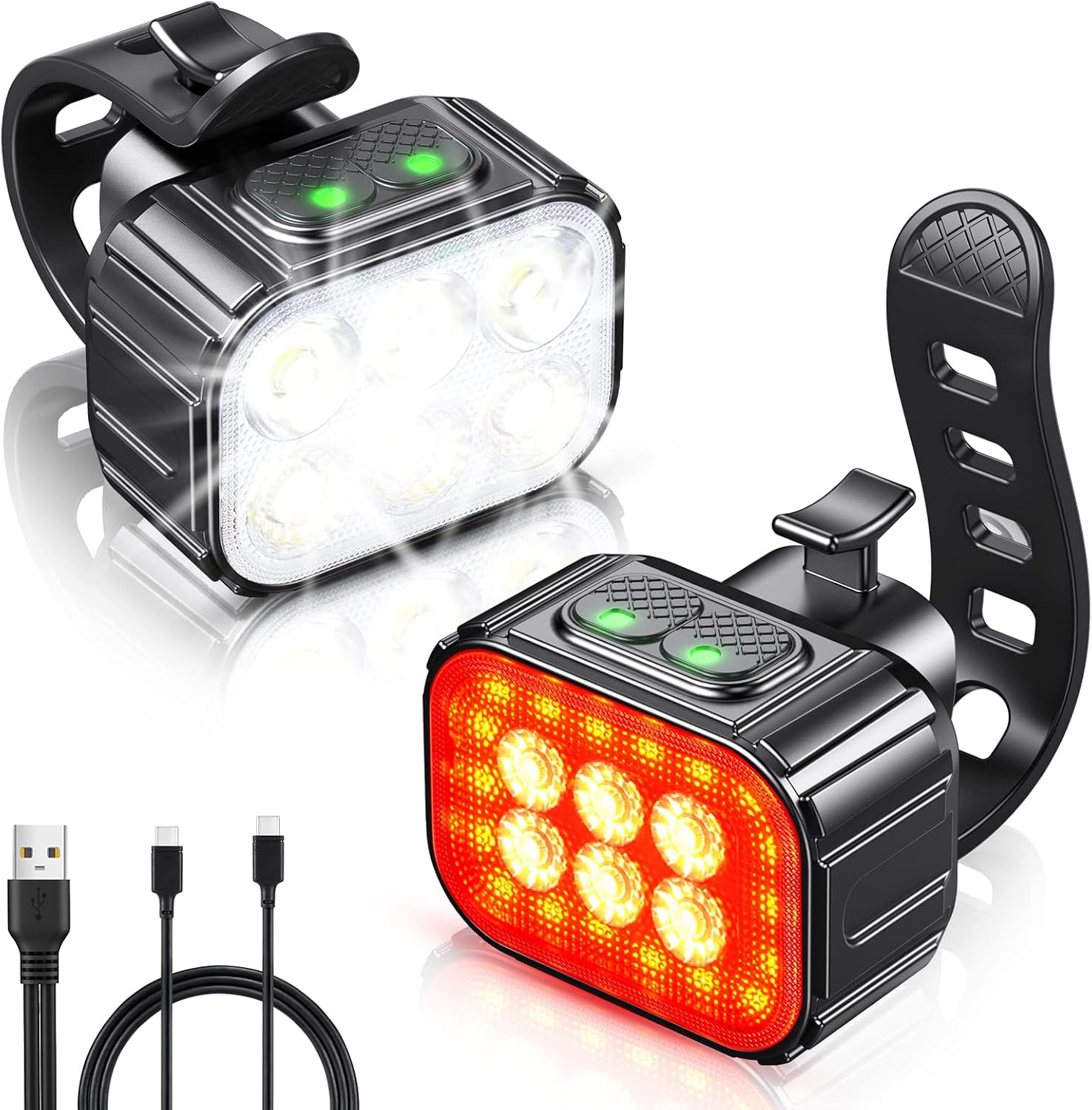 Bike Lights Set Super Bright, CIRYCASE USB Rechargeable Bike Light with Spot & Flood Beam, IP65 Waterproof Cycle Lights for Night Riding, DIY 2 x 4 + 2 x 6 Lighting Modes Bike Lights Front and Back