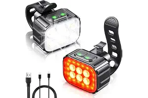CIRYCASE Luz Bicicleta Potente LED, 8+12 Modos con Haz de Foco & Inundación | Luz Bici USB Recargable & Impermeable IP65, Luces Bicicleta Delantera y Trasera Ultrabrillante para Montaña y Carretera Noche