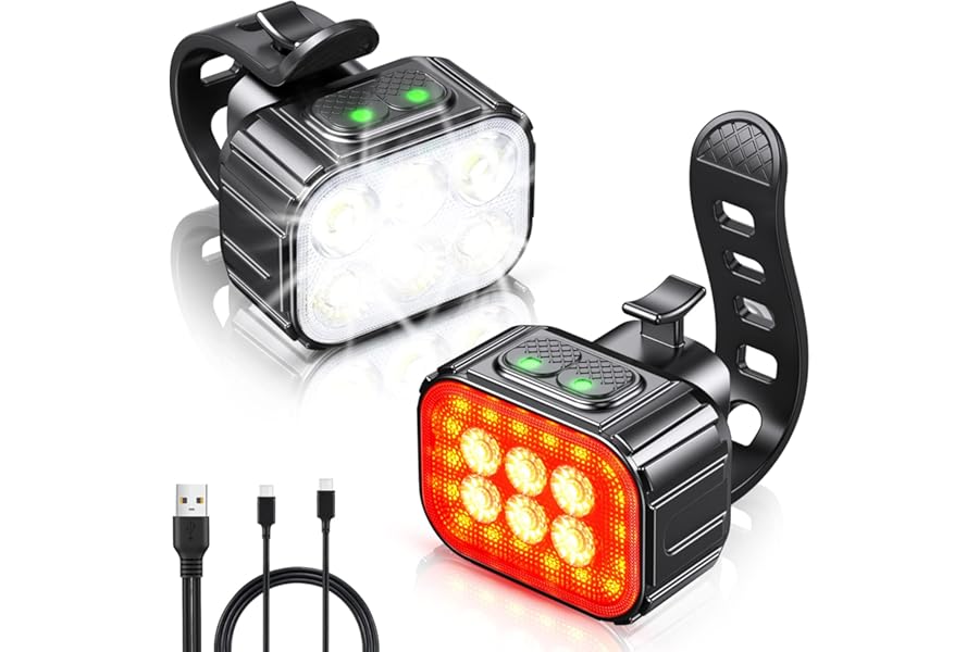 Bike Lights Set Super Bright, CIRYCASE USB Rechargeable Bike Light with Spot & Flood Beam, IP65 Waterproof Cycle Lights for Night Riding, DIY 2 x 4 + 2 x 6 Lighting Modes Bike Lights Front and Back