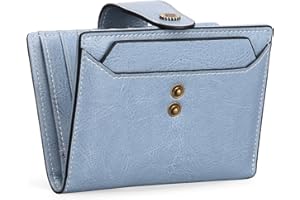 FALAN MULE Ladies Purse, Small Womens Wallet Genuine Leather RFID Blocking, Bifold Compact Zipper Pocket Wallet Card Case Purse with ID Window