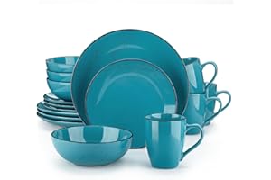 vancasso Navia Oceano Dinner Set, Stoneware Vintage Look Sea Blue Dinnerware Tableware, 16 Pieces Dinner Service Set for 4, Include Dinner Plate, Dessert Plate, Cereal Bowl and Mug