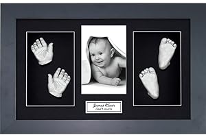 BabyRice Large Baby Casting Kit (Great for Twins), 15x9" Black Frame, Black Mount, Silver Metallic Paint