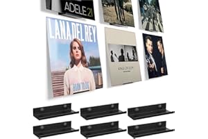 BiJun Vinyl Wall Mount 6 Pack, Black Metal Vinyl Shelves Holder Display Record Wall Mount Stand for Albums LP Minimalist Record Storage Set for CD Display in Office Home (Wall Black06)