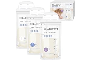 ELERA 50 PCS Breast Milk Storage Bags, Temp-Sensing Colour Change, 200ml Leakproof Double-Zip Breastfeeding Bags for Freezer & Fridge Use