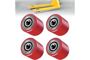 ‎AMORETEMPO AmoreTempo 80 x 70 mm, pack of 4 pallet truck castors, polyurethane PU castors with axle 20 mm, including ball bearings, forklift truck castor, load roller for pallet truck, replacement wheels, max
