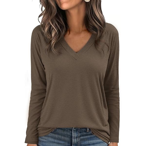 Gyabnw Tops met lange mouwen voor dames, UK katoenen geplooid T-shirt, casual hollout out V-hals blouse losse pasvorm, Groen, M
