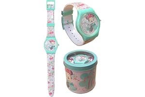 CARTOON Montre bracelet Minnie Mouse, Disney, analogique pour enfants, dans une boîte en étain, multicolore, bracelet