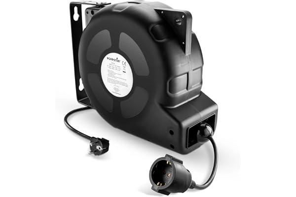 Poppstar Automatisk kabelvinda 20m + 2m (max. 3000W) Automatisk kabeltrumma självupprullande IP20 med överhettningsskydd