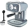Cooks Professional 15 Bar Retro Coffee Espresso Machine, Steam Wand, Temperature Gauge & Large Capacity - Grey