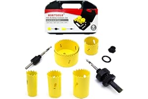 NORTOOLS Hole Saw 9PCS HSS M3 Bi-metal Holesaw Kit Cuttting Tool Drill Bit Sets for Softwood Plastic Plate Thin PVC Board Aluminum Brass 22 28 35 44 68 73 mm