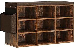 WOLTU Panca Scarpiera da Ingresso, Scaffale Porta Scarpe a 9 Scomparti con Seduta Imbottita, Mobile da Ingresso Salvaspazio in Legno, Marrone Rustico+Marrone, 76,8x30x48,5 cm