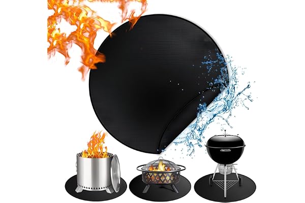 Pyuyan 60 cm rund brandskyddsmatta, rund brandsäkert underlag, 3 lager eldskål matta, eldstadspad, för gräs, golv, BBQ, däck, camping, trädgård, öppen spis