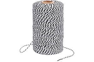 JIJACRAFT Hilo de Algodón Cuerda de Navidad de 200M para Envolver Regalos, Manualidades, Decoración, Cocina - Negro y Blanco