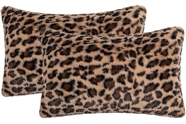 Muorruo Set med 2 kuddfodral med leopardtryck av falskpäls, 30 x 50 cm, mjuka plysch kuddar med djurmotiv för dekorativa kudd