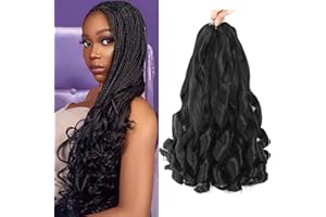 FIRSTCYH HAIR French Curl Braids 41cm Rajout Cheveux Tresses 7 Paquets Meches Boucle Pour Tresses Africaine 1B Meche Cheveux Pour Tresse Bouncy Loose Wavy French Curl Braiding Hair