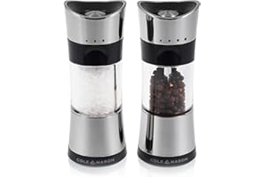 Cole & Mason Horsham Chrome Salt and Pepper Mills, Adjustable Grind Precision+ Mechanism, Non Spill, Chrome/Acrylic, 154 mm, Gift Set, Includes 2 x Salt and Pepper Grinders