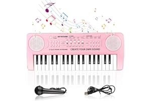 Shayson Keyboard Piano for Kids 37 Keys Music Keyboard with Microphone Portable Musical Instrument Toy Electronic Piano Birthday Gifts for Girls Ages 3-12 Pink
