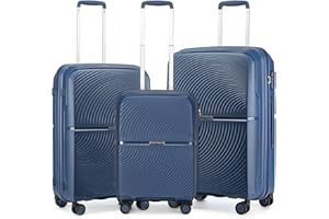 British Traveller Set di Valigie 3 Pezzi 55/67/76cm Valigia Trolley Rigida Polipropilene con Ruote, Blu