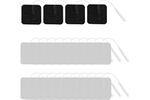 DACATOOW 24Pcs 40mm X 40mm TENS Machine Replacement Pads, Reusable Self Adhesive Electrodes Pads for TENS & EMS Units, Non-Irritating Tens Pads Replacement with 2mm Connector (White 20, Black 4)