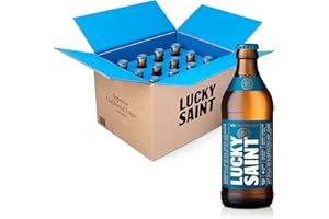 LUCKY SAINT Alcohol Free Beer - Unfiltered Larger, Case of 12 x 330ml, 0.5% Bottles | Vegan, 53 Calories Per Lager | 4 Ingredients: Pilsner Malt, Hallertau Hops, Water & Yeast | Non Alcoholic Gifts
