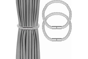 LIYUN 2 Stück Starke Magnetische Vorhang Raffhalter Moderner Einfacher Stil Drape Raffhalter Praktische Dekorative Webseilvorhanghalter für Dünne oder Dicke Fenstervorhänge zu Hause und im Büro (Silbergrau)